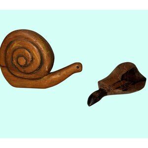 1920s Hand Carved Wooden Snail & Turtle Figurines